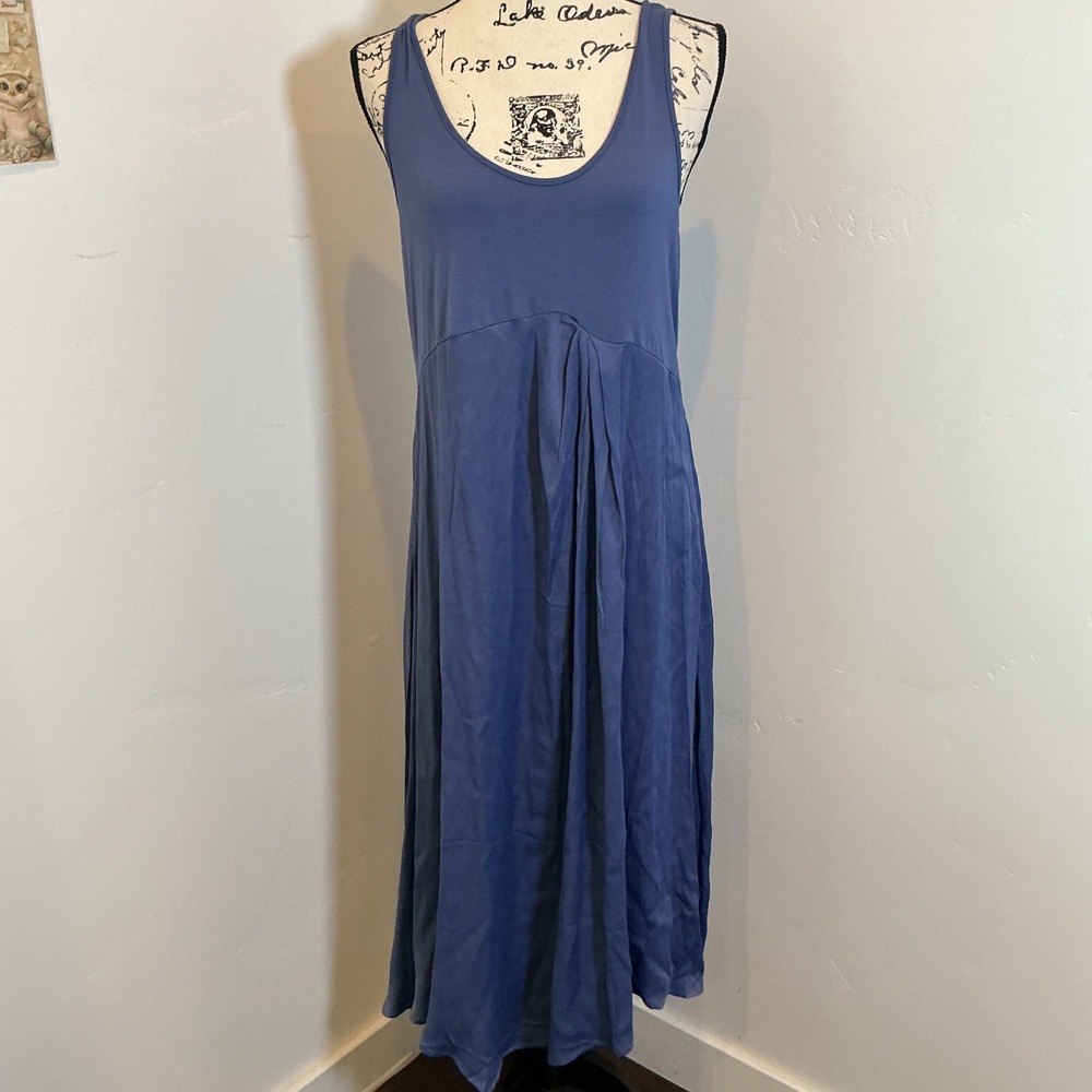 Anthropologie Pleated Mixed Media Midi Dress Blue Sleeveless Petite LP Boho Chic